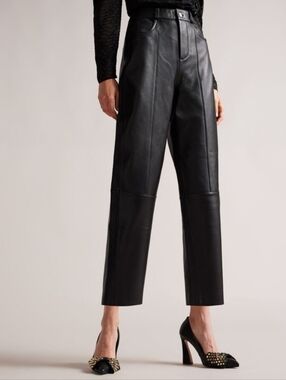Ted Baker Black Genuine Leather Straight-Leg Pants